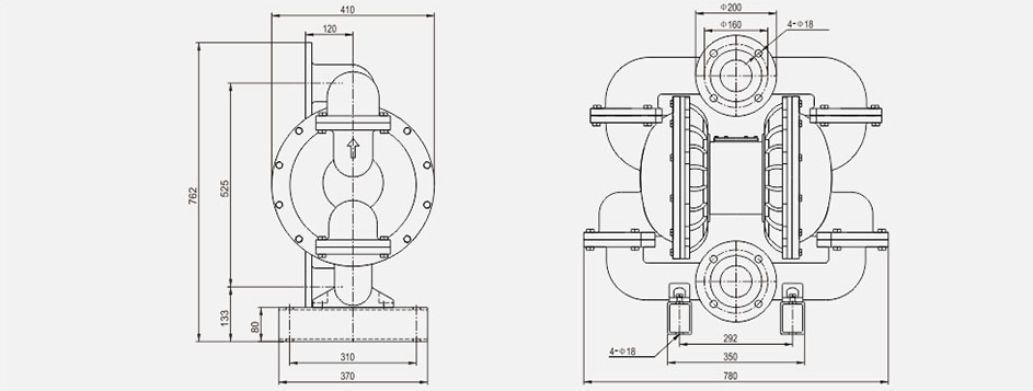 气动隔膜泵QBK-80铸钢泵-尺寸
