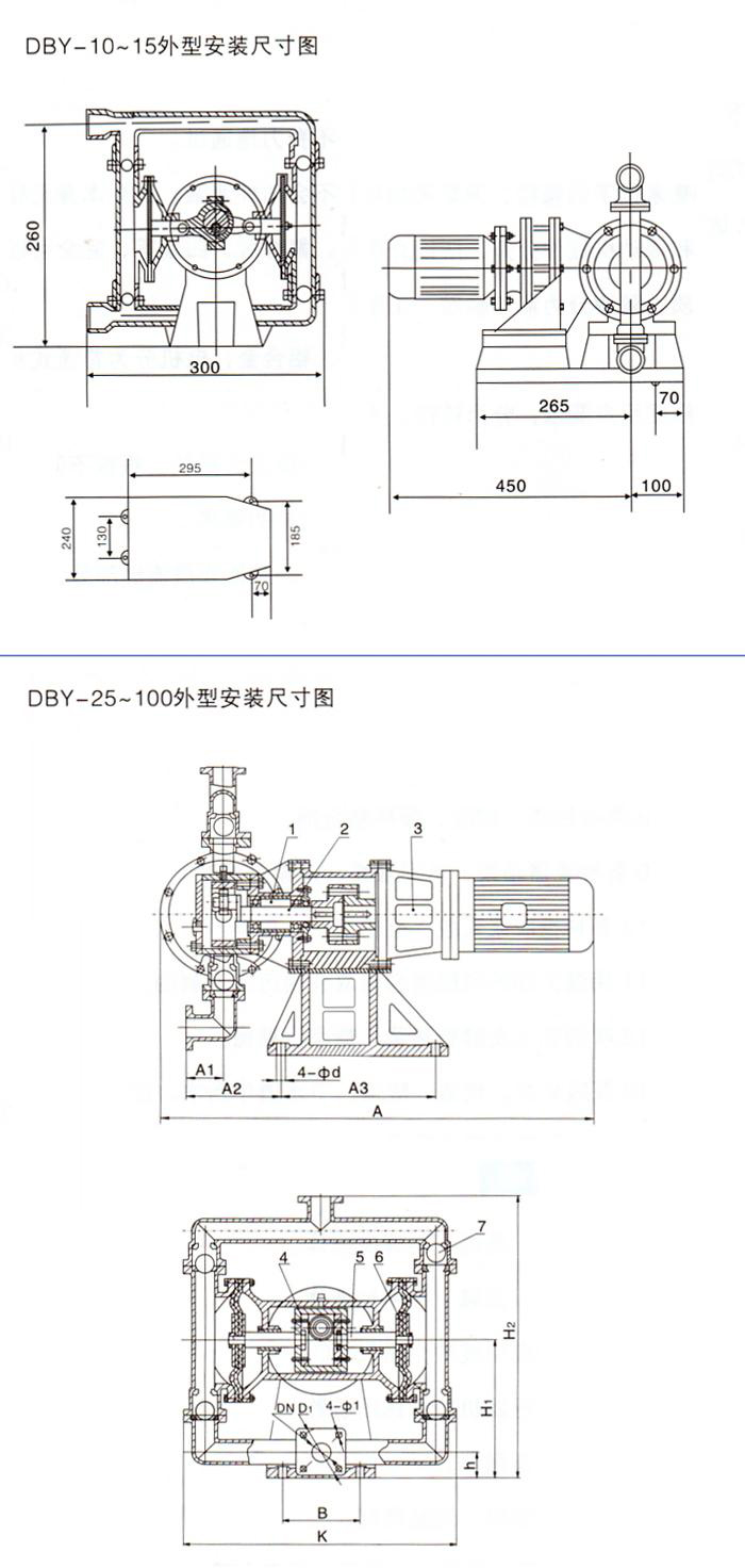 DBY-25衬氟电动隔膜泵-安装尺寸